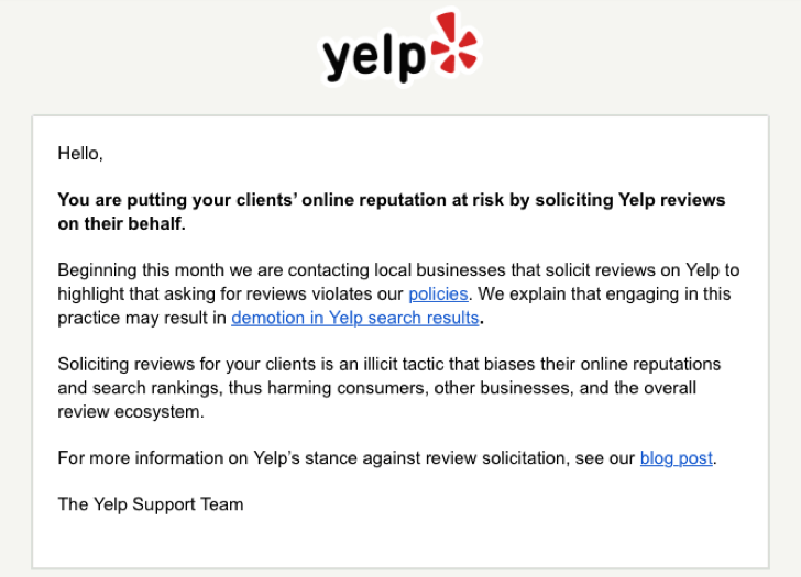 Yelp Review Policy